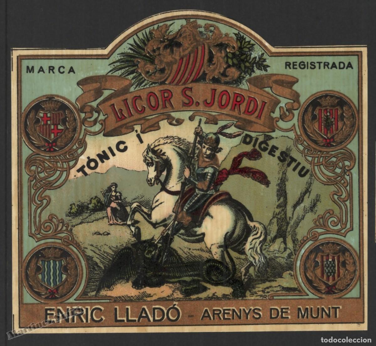 Old Labels: Etiqueta Licor Sant Jordi Tonico Digestivo - Enric Llado Arenys de Munt - 11 x 10 cm - #LJM23