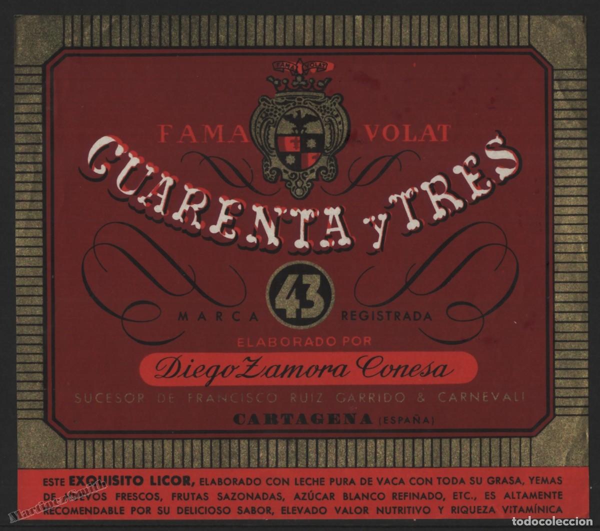 Old Labels: Antigua Etiqueta Fama Volat Licor 43 Diego Zamora Conesa - Cartagena - 14 x 12,3 cm - #LJM23