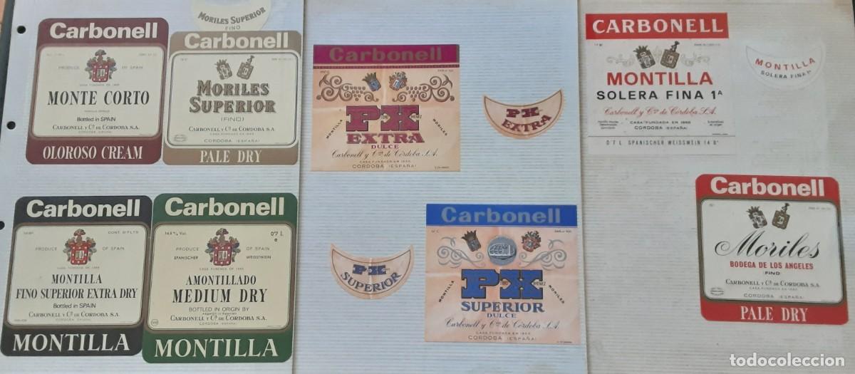 Alte Etiketten: Lote de 13 etiquetas de fino, oloroso y otros de Carbonell y cia de C&oacute;rdoba, 9 con collar&iacute;n