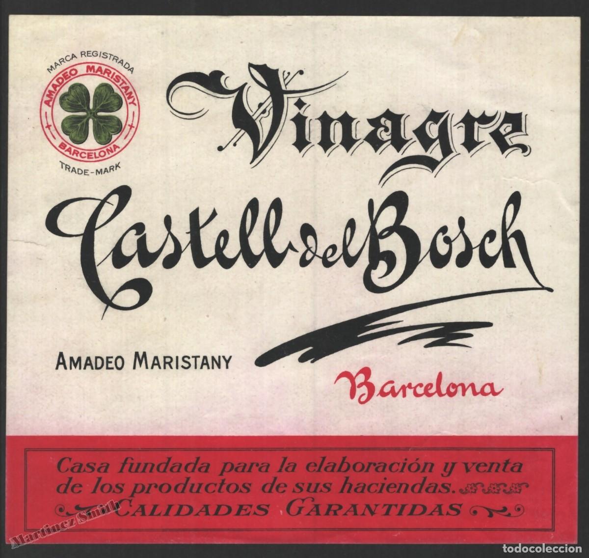 Old Labels: Etiqueta Vinagre Castell del Bosch - Amadeo Maristany Barcelona - 12,5 x 11,5 cm - #LJM23