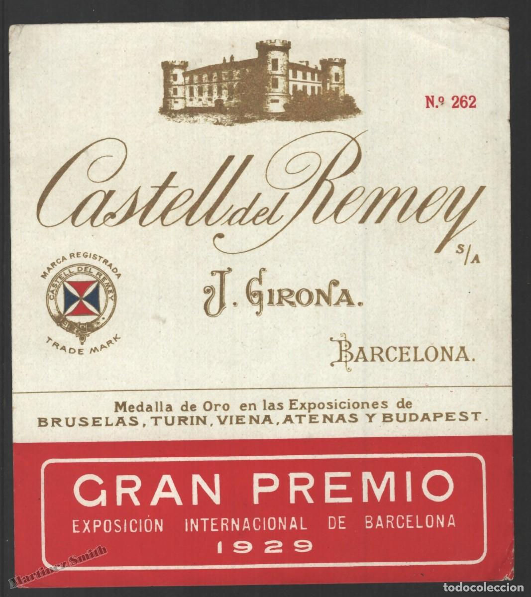 Etiquetas antiguas: Etiqueta Vino Castell del Remey J. Girona - Gran Premio Exposici&oacute;n 1929 - 12,1 x 13,6 cm - #LJM23