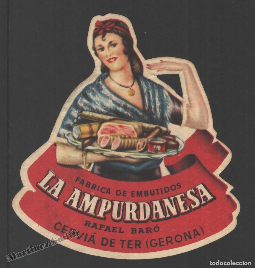Old Labels: Etiqueta Troquelada Fabrica Embutidos La Ampurdanesa - Cervi&agrave; de Ter Girona - 7,5 x 8 cm - #LJM23