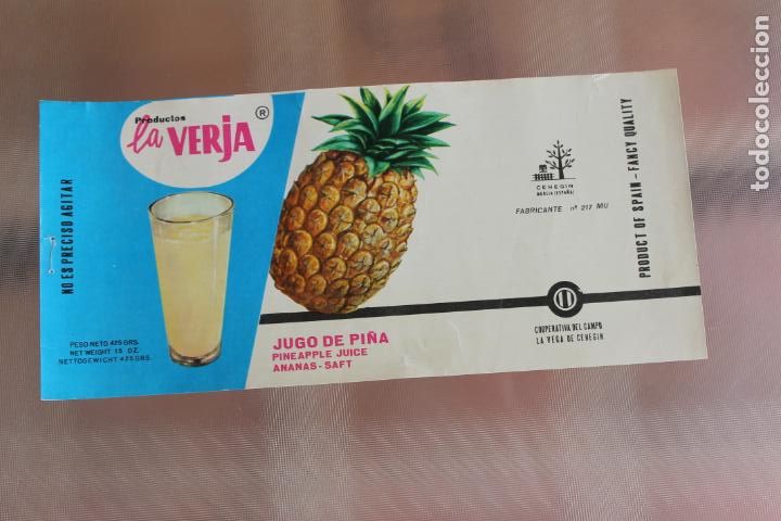 Etiquetas antiguas: ETIQUETA LA VERJA JUGO DE PI&Ntilde;A CEHEGIN MURCIA