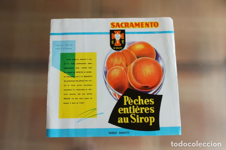 Etiquetas antiguas: ETIQUETA MELOCOTON EN ALMIBAR SACRAMENTO MELOCOTONES MELBA MURCIA