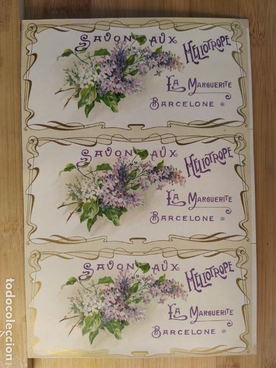 Etiquetas antiguas: BARCELONA-SAVON AUX HELIOTROPE-LA MARGUERITE-ETIQUETA ANTIGUA-VER FOTOS-(K-10.763)