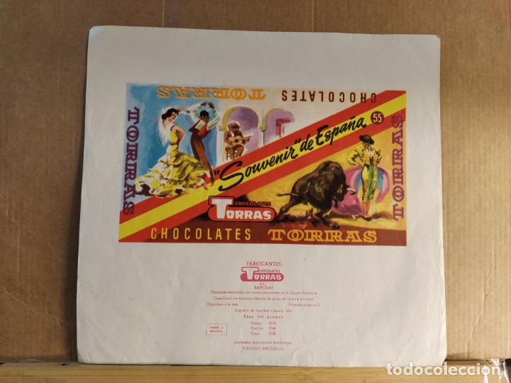 Etiquetas antiguas: CHOCOLATES TORRAS-SOUVENIR DE ESPA&Ntilde;A-ENVOLTORIO-ETIQUETA ANTIGUA-VER FOTOS-(K-10.788)