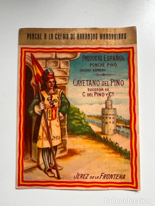 Etiquetas antiguas: ETIQUETA DE VINO. PONCHE PINO. CAYETANO DEL PINO Y CIA. JEREZ DE LA FRA.
