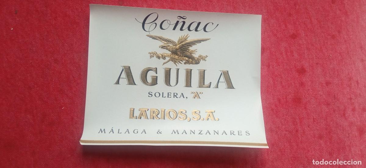 Etiquetas antiguas: ETIQUETA ANTIGUA CO&Ntilde;AC AGUILA SOLERA A LARIOS, S.A. MALAGA & MANZANARES