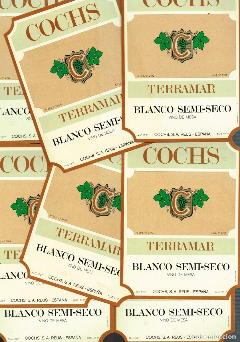 Etiquetas antiguas: REUS LOTE 18 PRECIOSAS ETIQUETAS VINO BLANCO SEMI-SECO &rdquo;COCHS&rdquo; TERRAMAR