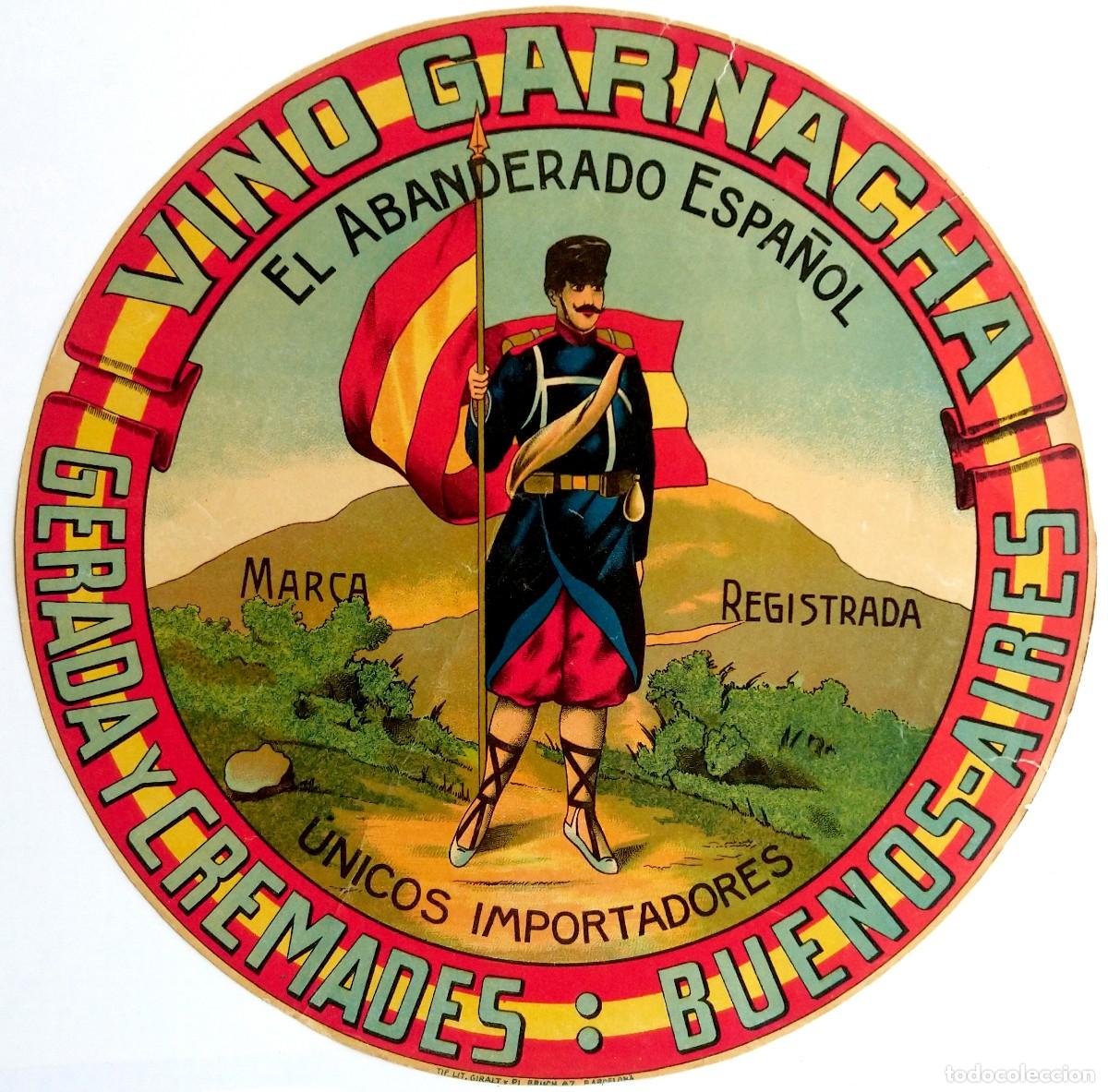 Etiquetas antiguas: MUY ANTIGUA ETIQUETA GIGANTE VINO GARNACHA &rdquo;EL ABANDERADO ESPA&Ntilde;OL&rdquo;