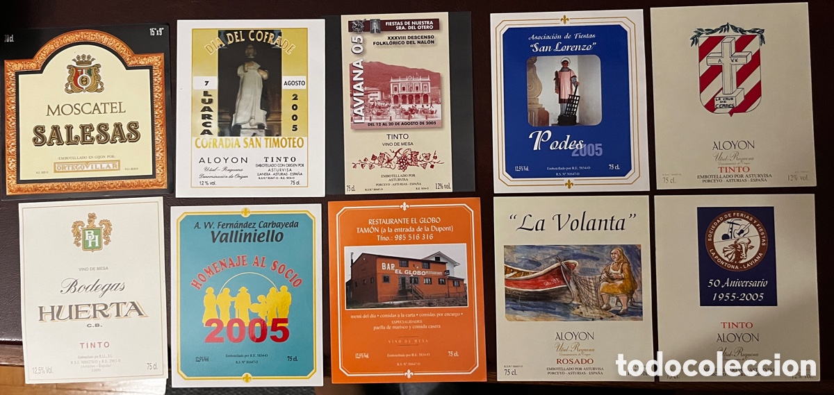 Etiquetas antiguas: LOTE de 10 etiquetas de vino. Gijon y Asturias.