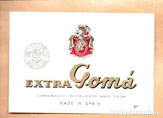 Etiquetas antiguas: ANTIGUA ETIQUETA ORIGINAL,VINO ESPUMOSO EXTRA GOM&Aacute;. CAVAS PACHS DEL PANADES. 12,5 X 8,5 CM.