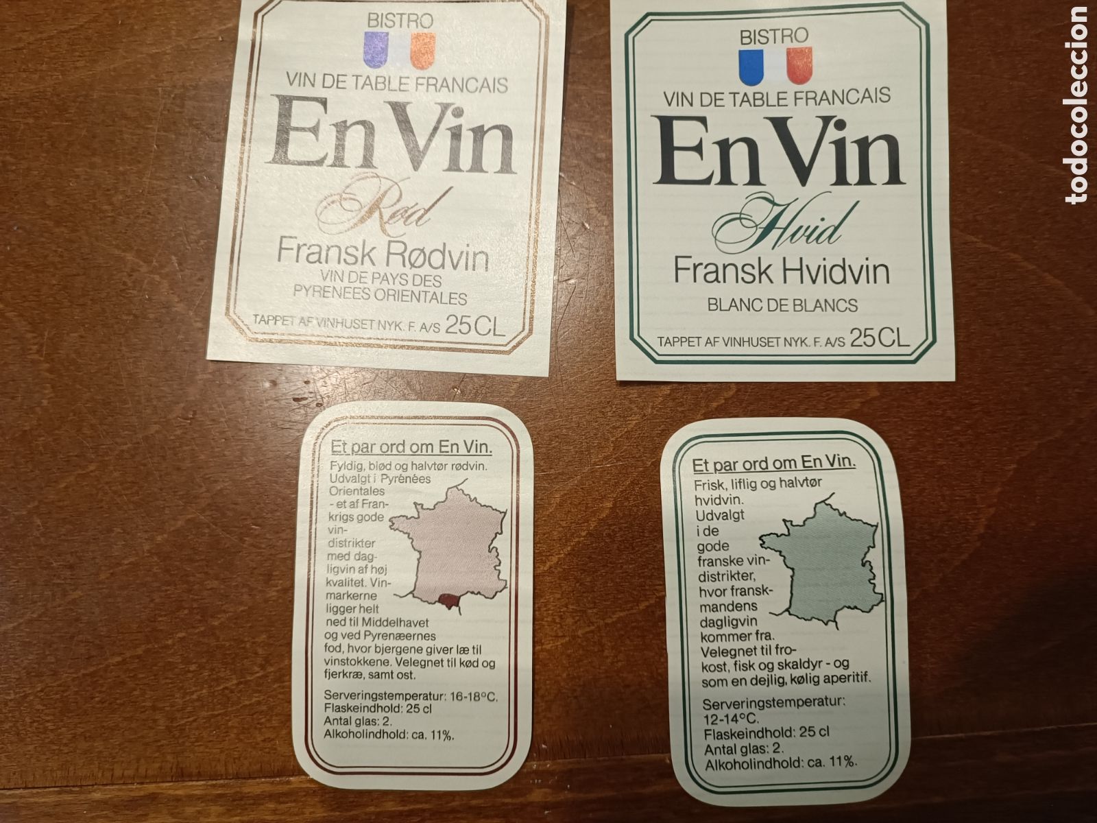 Etiquetas antiguas: 4 etiquetas de vino FRANSK, de Francia anteriores a 1980