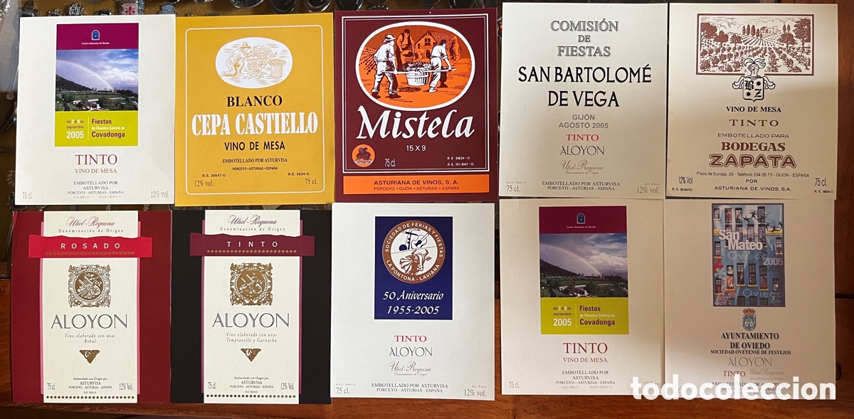 Etiquetas antiguas: LOTE. Etiquetas de vino. Embotelladoras de Gij&oacute;n y Asturias.