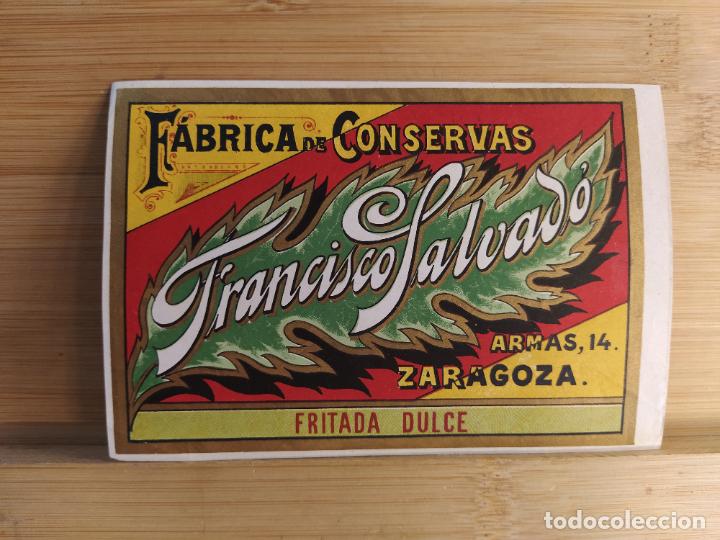 Etiquetas antiguas: ZARAGOZA-FABRICA DE CONSERVAS FRANCISCO SALVADO-ETIQUETA ANTIGUA-VER FOTOS-(105.378)