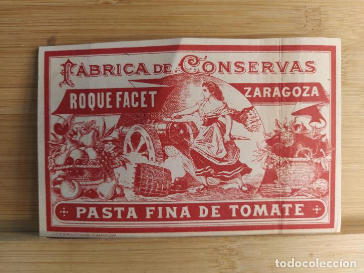 Etiquetas antiguas: ZARAGOZA-PASTA FINA DE TOMATE-CONSERVAS ROQUE FACET-ETIQUETA ANTIGUA-VER FOTOS-(105.379)
