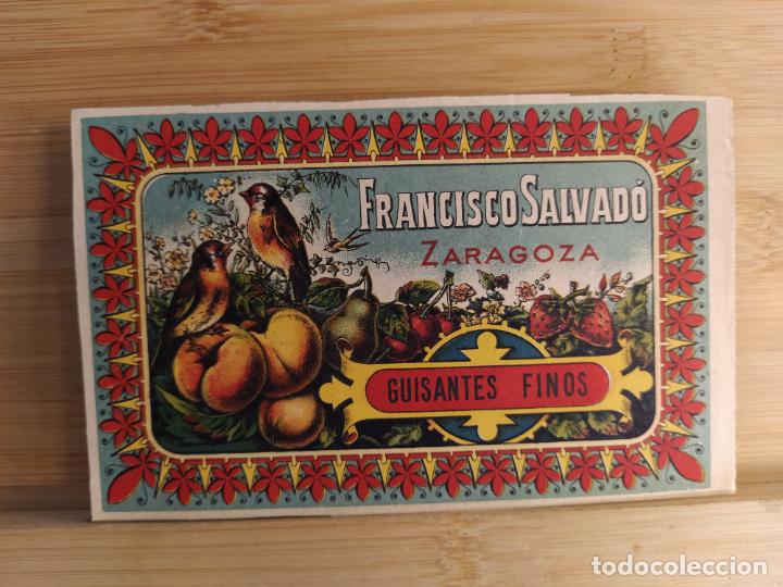 Etiquetas antiguas: GUISANTES FINOS-ZARAGOZA-FRANCISCO SALVADO-ETIQUETA ANTIGUA-VER FOTOS-(105.384)
