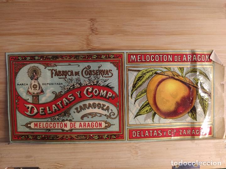 Etiquetas antiguas: MELOCOTON DE ARAGON-ZARAGOZA-DELATAS Y CIA-ETIQUETA ANTIGUA-VER FOTOS-(K-11.162)
