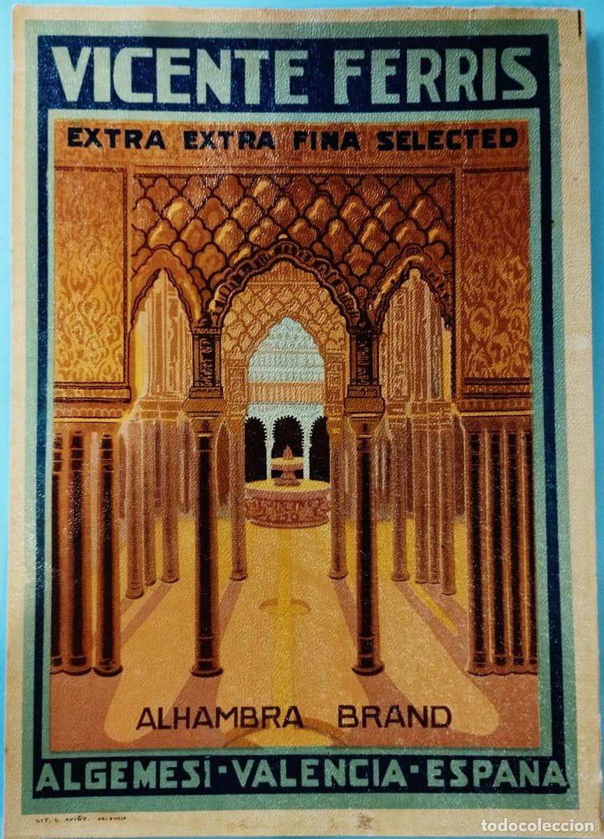 Etiquetas antiguas: ANTIGUA ETIQUETA DE NARANJA , PEQUE&Ntilde;O CARTEL VICENTE FERRIS ALHAMBRA BRAND ALGEMESI VALENCIA