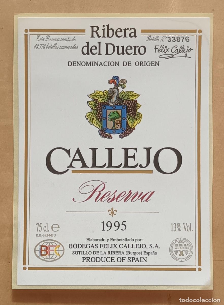 Etiquetas antiguas: ETIQUETA VINO CALLEJO - RESERVA 1995 - RIBERA DEL CUERO