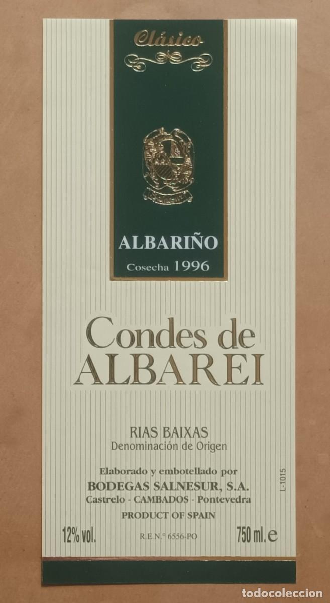 Etiquetas antiguas: ETIQUETA VINO CONDES DE ALBAREI - ALBARI&Ntilde;O - BODEGAS SALNESUR - RIAS BAIXAS
