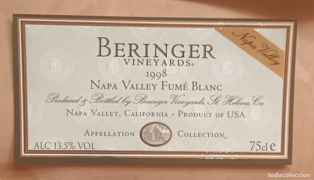 Etiquetas antiguas: ETIQUETA VINO BERINGER VINEYARDS 1998 - NAPA VALLEY FUM&Eacute; BLANC - CALIFORNIA, USA