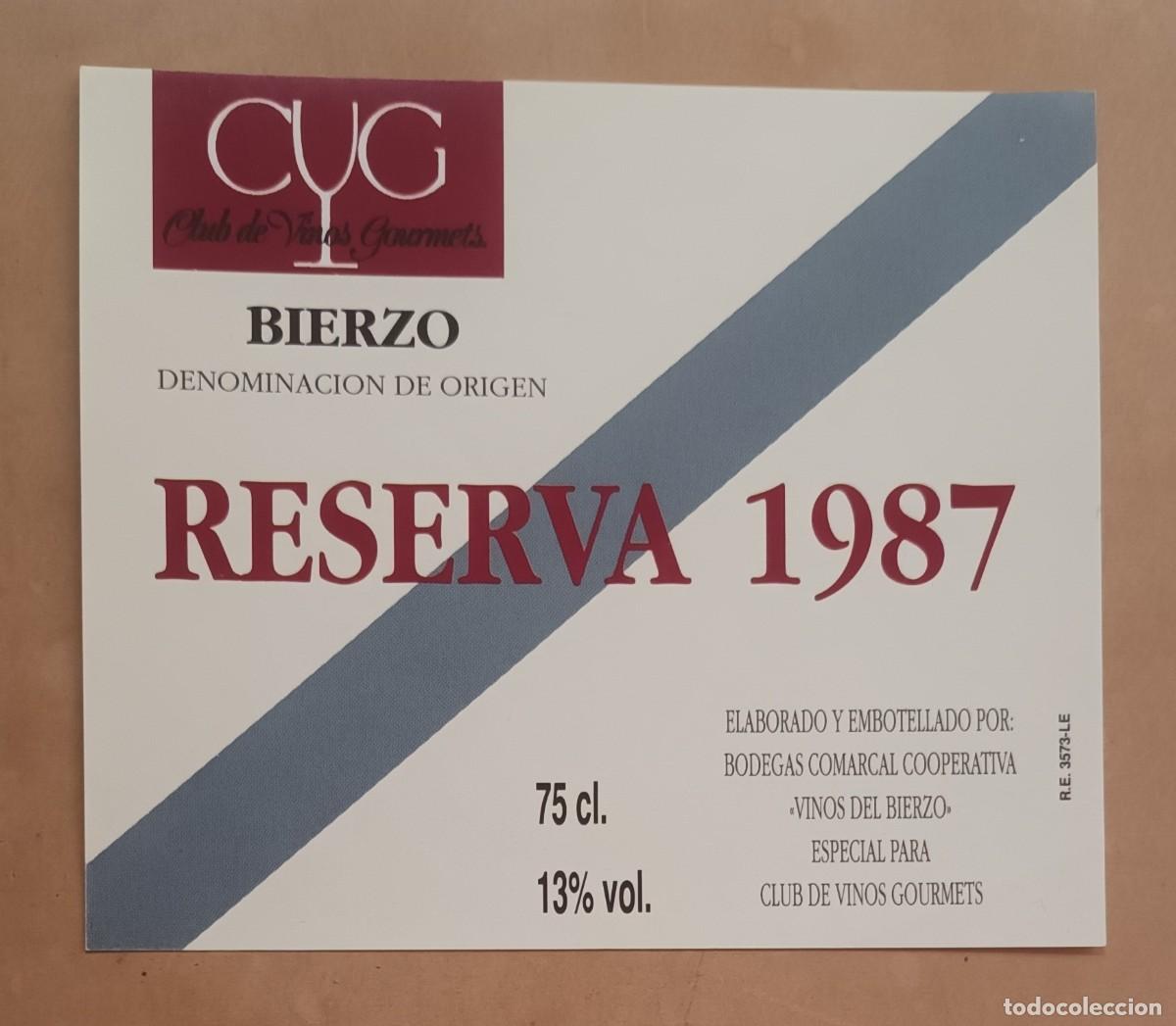 Etiquetas antiguas: ETIQUETA VINO BIERZO RESERVA 1987