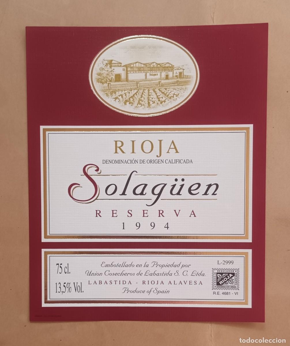 Etiquetas antiguas: ETIQUETA VINO SOLAG&Uuml;EN, RESERVA 1994 - RIOJA - LABASTIDA, RIOJA ALAVESA