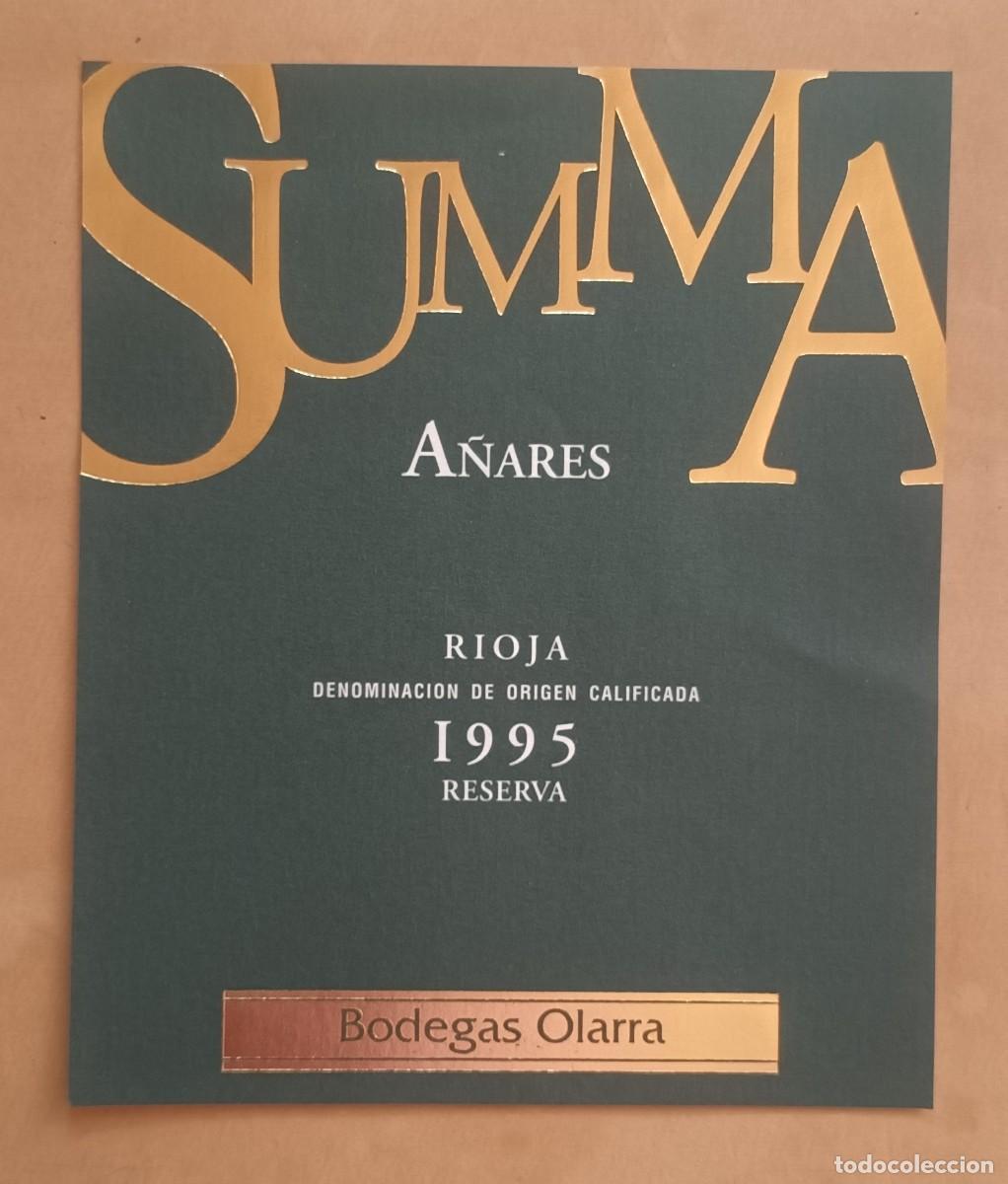 Etiquetas antiguas: ETIQUETA VINO SUMMA A&Ntilde;ARES - RESERVA 1995 - RIOJA - BODEGAS OLARRA
