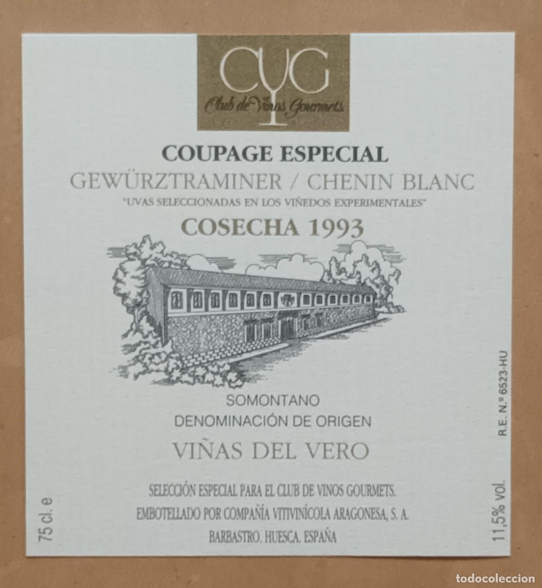 Etiquetas antiguas: ETIQUETA VINO VI&Ntilde;AS DEL VERO GEW&Uuml;RZTRAMINER / CHENIN BLANC - BARBASTRO, HUESCA