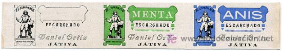 Old Labels: ETIQUETA ANTIGUA ANIS ESCARCHADO Y MENTA ESCARCHADO , DANIEL ORTIZ , JATIVA ER 401