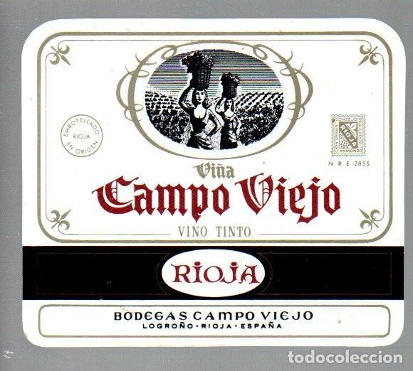 Etiquetas antiguas: ANTIGUA ETIQUETA, BODEGAS RIOJA VINO TINTO - CAMPO VIEJO, LOGRO&Ntilde;O. 9 X 7,8 CM. SIN USAR.