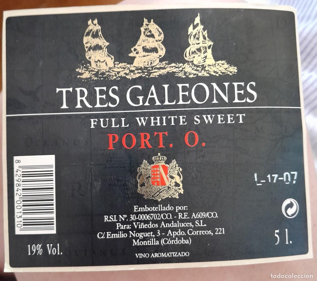 Etiquetas antiguas: -86196 ETIQUETA TRES GALEONES, VINO BLANCO DULCE, VI&Ntilde;EDOS ANDALUCES