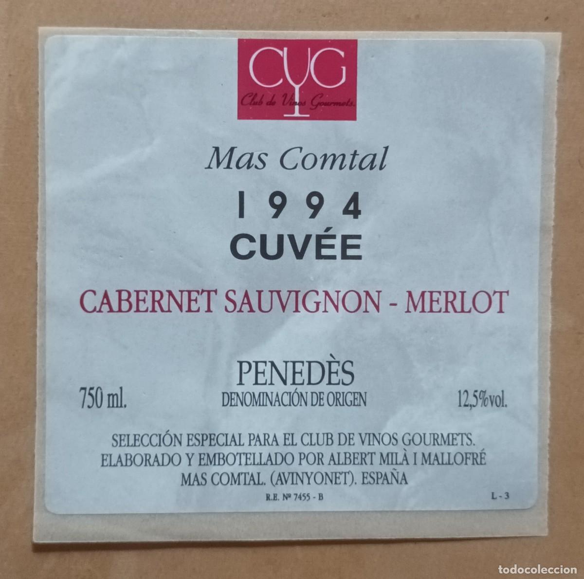 Etiquetas antiguas: ETIQUETA VINO CUV&Eacute;E 1994 - MAS COMTAL - CABERNET SAUVIGNON - MERLOT - PENEDES