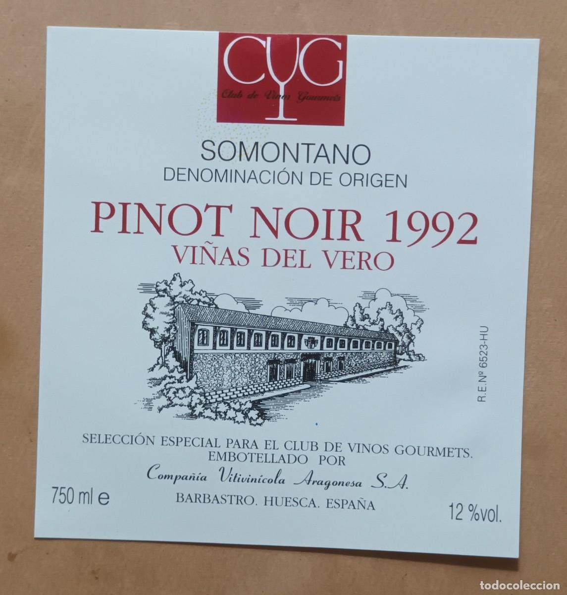Etiquetas antiguas: ETIQUETA VINO PINOT NOIR 1992 - VI&Ntilde;AS DEL VERO - SOMONTANO - BARBASTRO, HUESCA