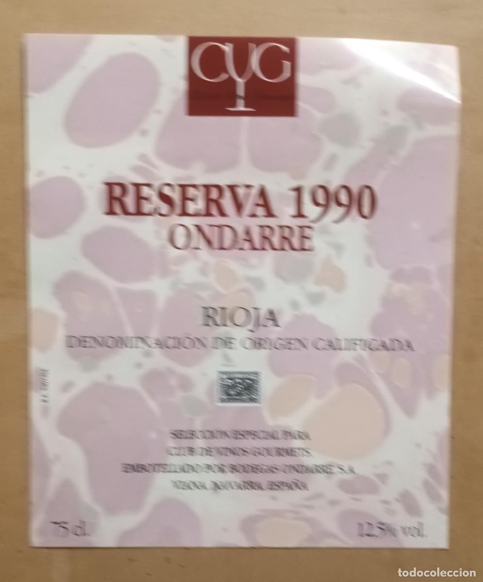 Etiquetas antiguas: ETIQUETA VINO ONDARRE, RESERVA 1990 - RIOJA - VIANA, NAVARRA