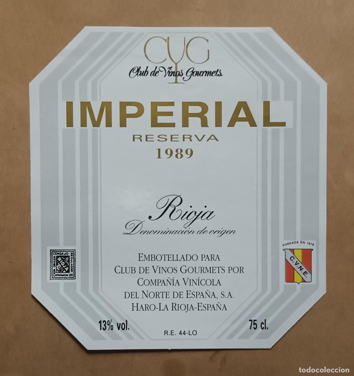 Etiquetas antiguas: ETIQUETA VINO IMPERIAL, RESERVA 1989 - RIOJA - HARO