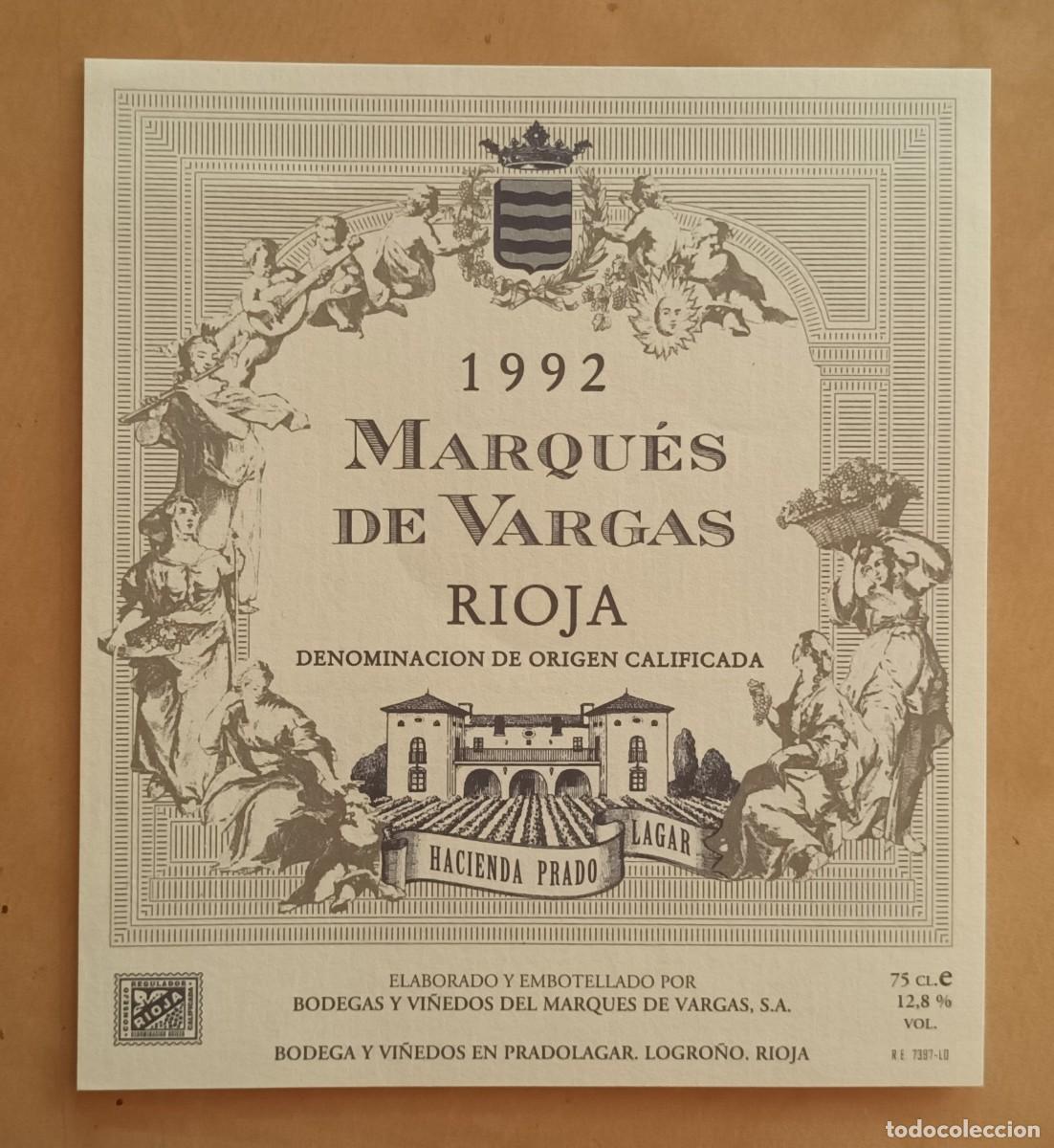 Etiquetas antiguas: ETIQUETA VINO MARQUES DE VARGAS - 1992 - RIOJA