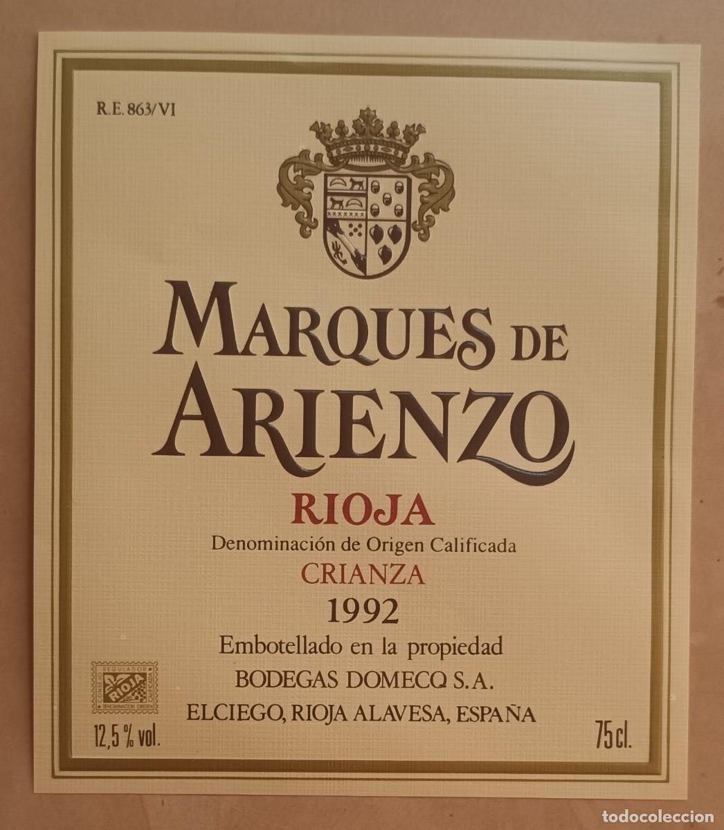 Etiquetas antiguas: ETIQUETA VINO MARQUES DE ARIENZO - CRIANZA 1992 - RIOJA