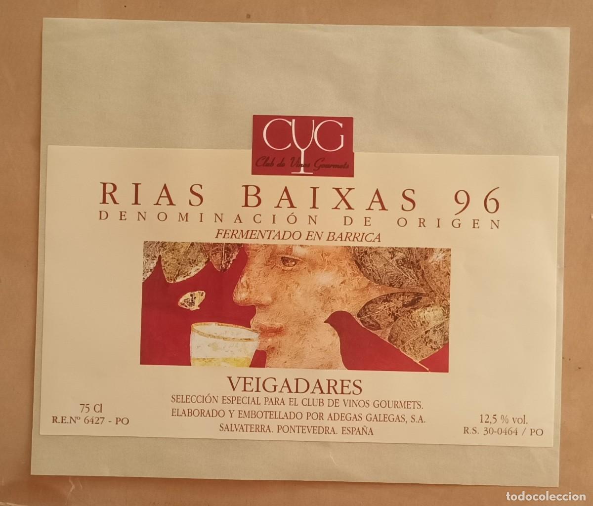 Etiquetas antiguas: ETIQUETA VINO VEIGADARES 1996 - RIAS BAIXAS - ADEGAS GALEGAS - SALVATIERRA - PONTEVEDRA