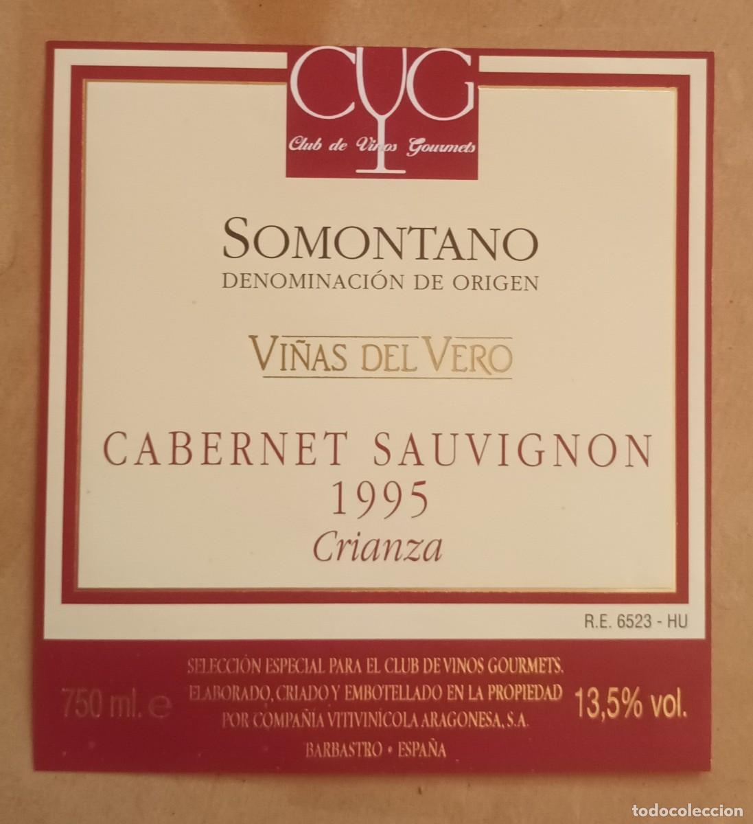 Etiquetas antiguas: ETIQUETA VINO VI&Ntilde;AS DEL VERO - CAVERNET SAUVIGNON 1995 - SOMONTANO