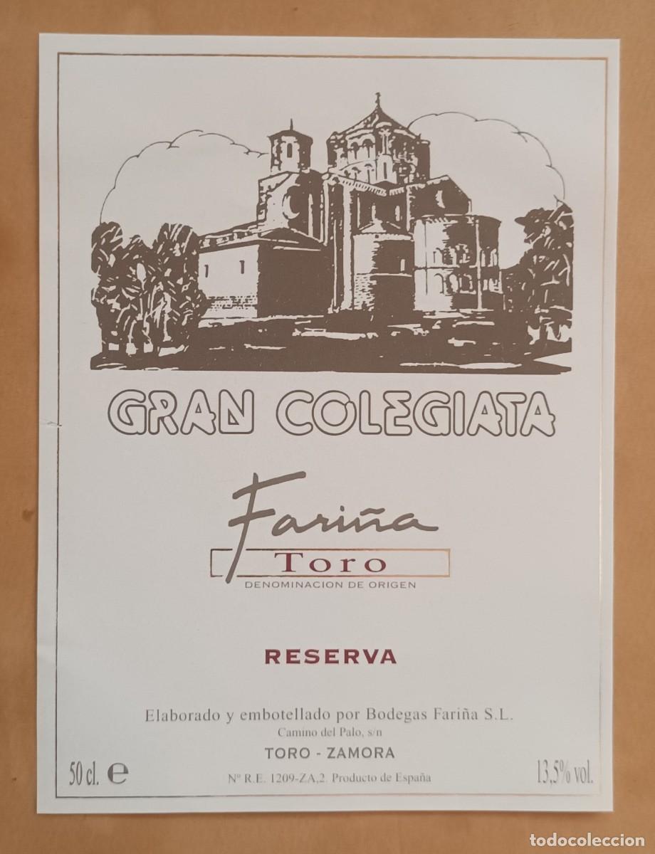 Etiquetas antiguas: ETIQUETA VINO GRAN COLEGIATA, RESERVA - FARI&Ntilde;A - TORO, ZAMORA