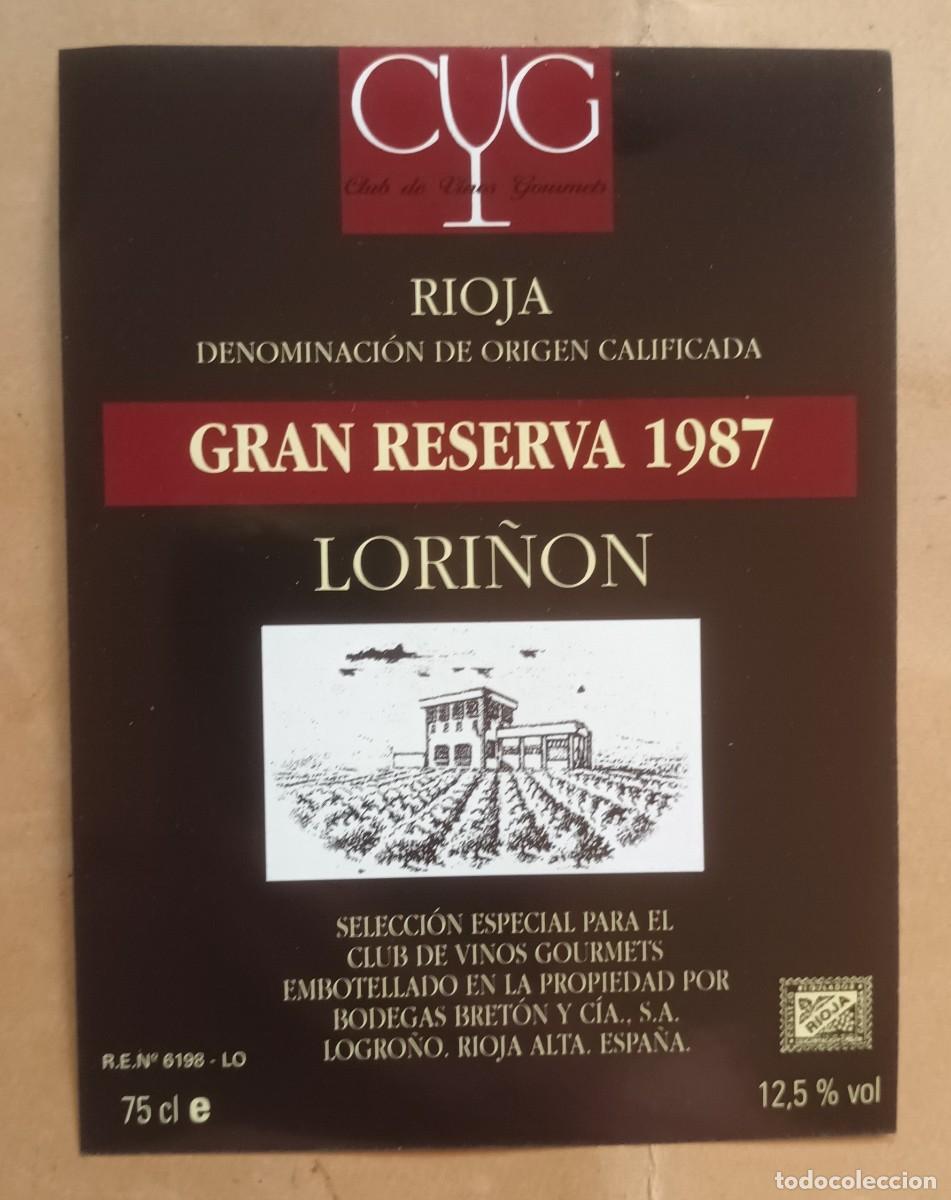 Etiquetas antiguas: ETIQUETA VINO LORI&Ntilde;ON - GRAN RESERVA 1987 - RIOJA