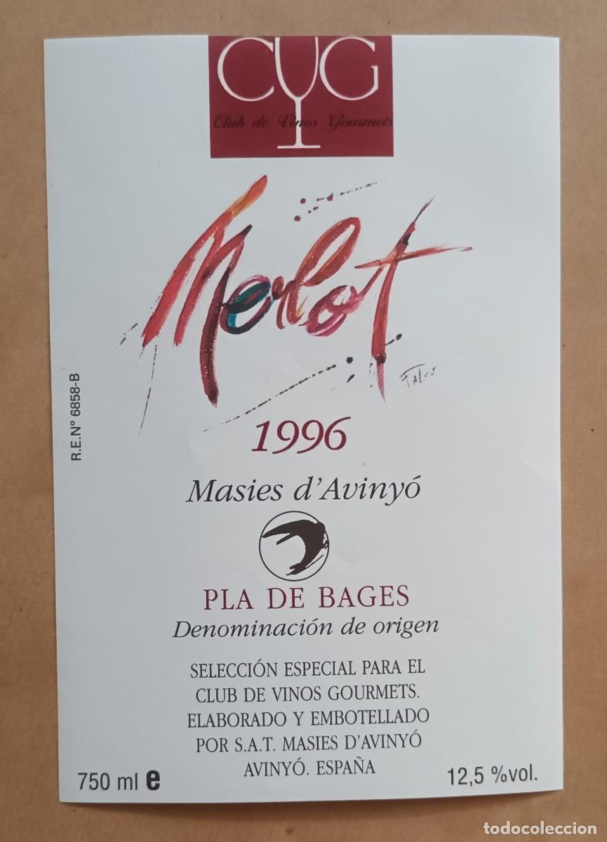 Etiquetas antiguas: ETIQUETA VINO MERLOT 1996 - MASIES D' AVINYO - PLA DE BAGES