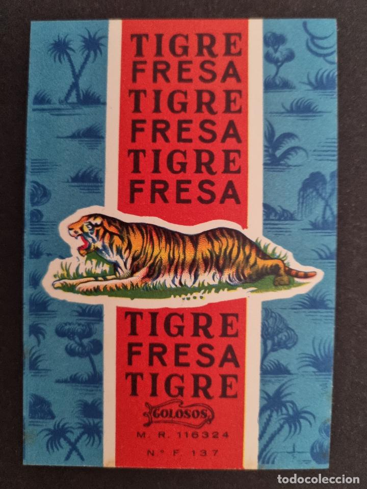 Old Labels: ANTIGUA ETIQUETA EMBOLTORIO CARAMELOS EL TIGRE FRESA GOLOSOS ORIGINAL ER 433
