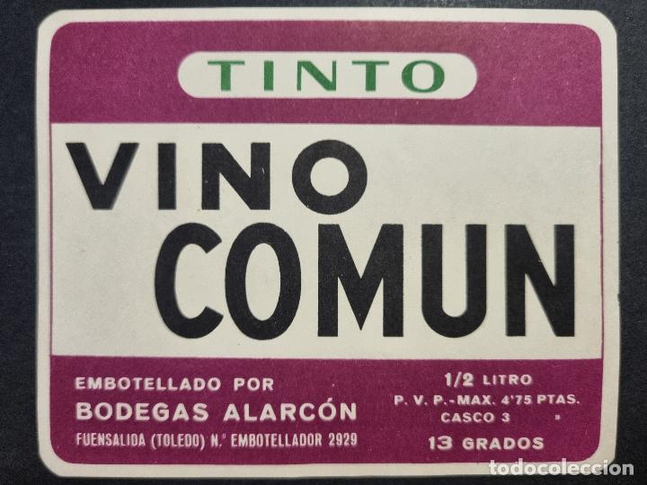 Old Labels: ANTIGUA ETIQUETA VINO COMUN TINTO BODEGAS ALARCON FUENSALIDA TOLEDO ORIGINAL ER 444