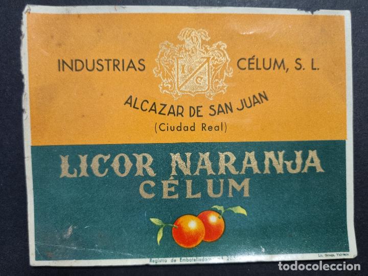 Old Labels: ANTIGUA ETIQUETA LICOR NARANJA CELUM ALCAZAR DE SAN JUAN CIUDAD REAL ORIGINAL ER 449