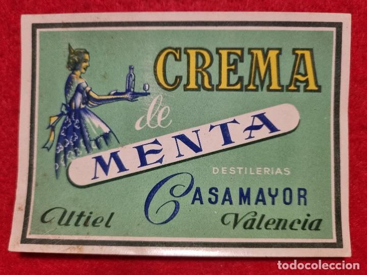 Old Labels: ANTIGUA ETIQUETA LICOR CREMA DE MENTA CASA MAYOR UTIEL VALENCIA ORIGINAL ER 481