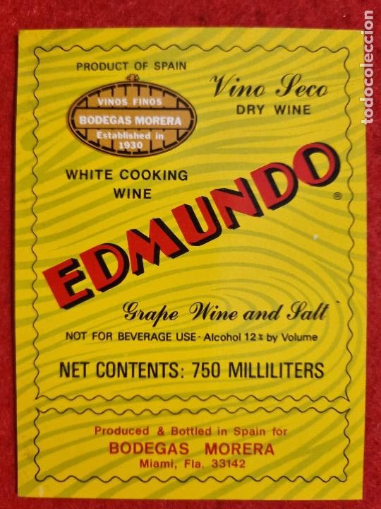 Etiquetas antiguas: ANTIGUA ETIQUETA VINO SECO EDMUNDO BODEGAS MORERA MIAMI FLORIDA USA ORIGINAL ER 508