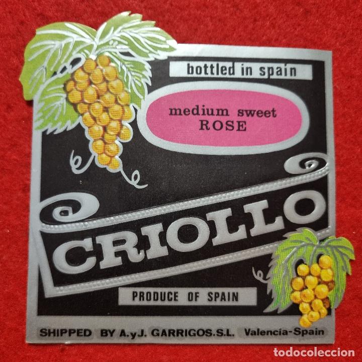 Etiquetas antiguas: ANTIGUA ETIQUETA VINO DE UVA CRIOLLO MEDIUM SWEET ROSE ROSADO GARRIGOS VALENCIA ORIGINAL ER 510